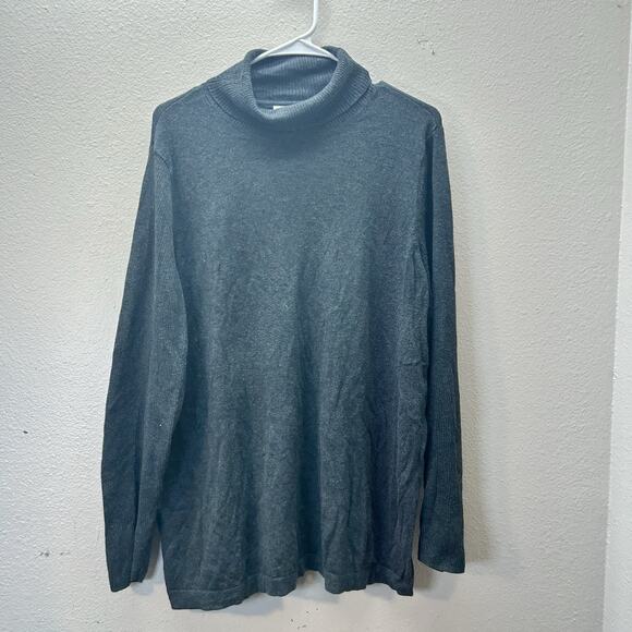 J Jill Womens XL Silk Cotton Turtleneck Sweater Lightweight Knit Top Gray - Picture 1 of 7